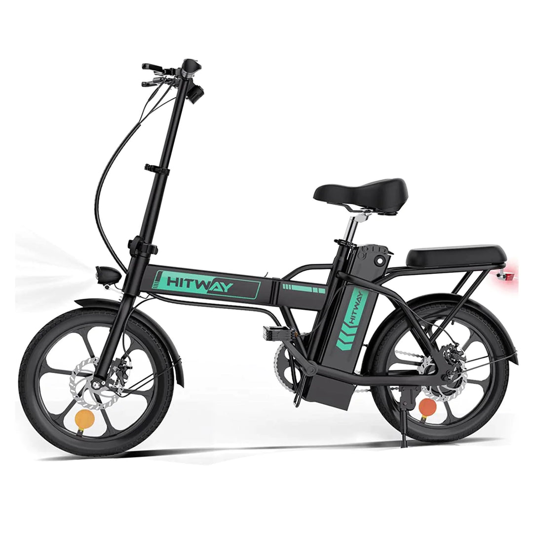 HITWAY BK5 Folding Electric Bike - Black, Compact E-Bike with Lights and Rear Rack
