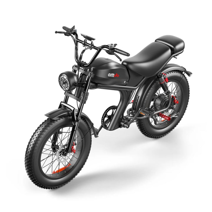 Emoko C93 Electric Fat Tire Bike - Black, Retro Style E-Bike with Comfortable Seat and Round Headlight