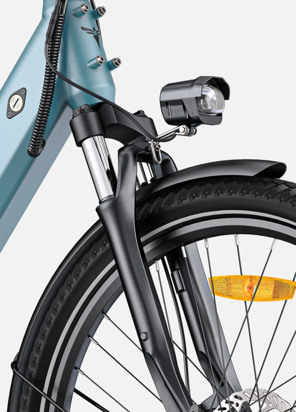 ENGWE P275 SE City E-Bike in Sky Blue-front light view