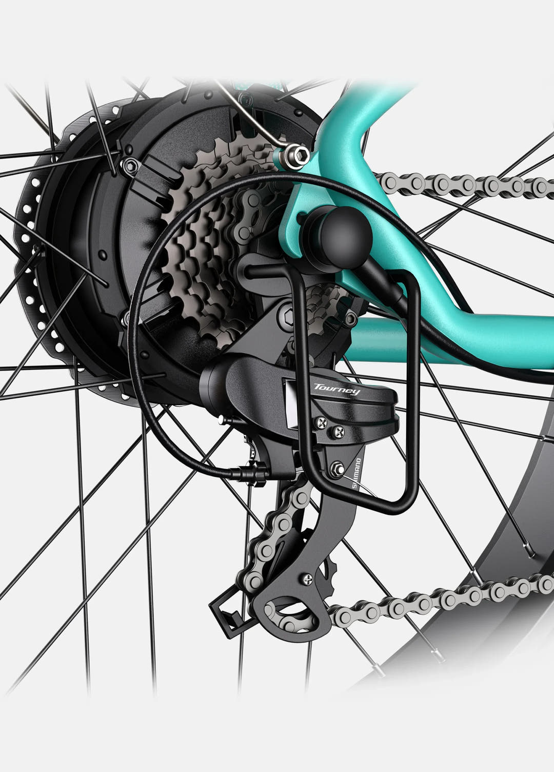 Engwe E26 Fat Tyre E-Bike in Gem Blue-rear gear view