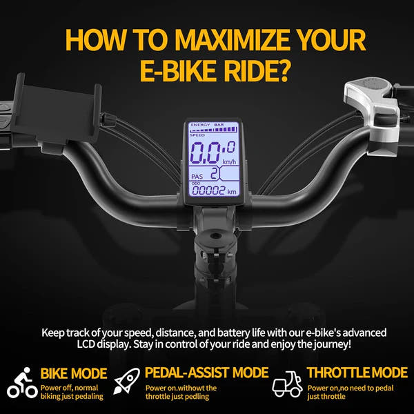 YVY C20Pro Fat Tyre E-Bike-riding modes and LCD display specs