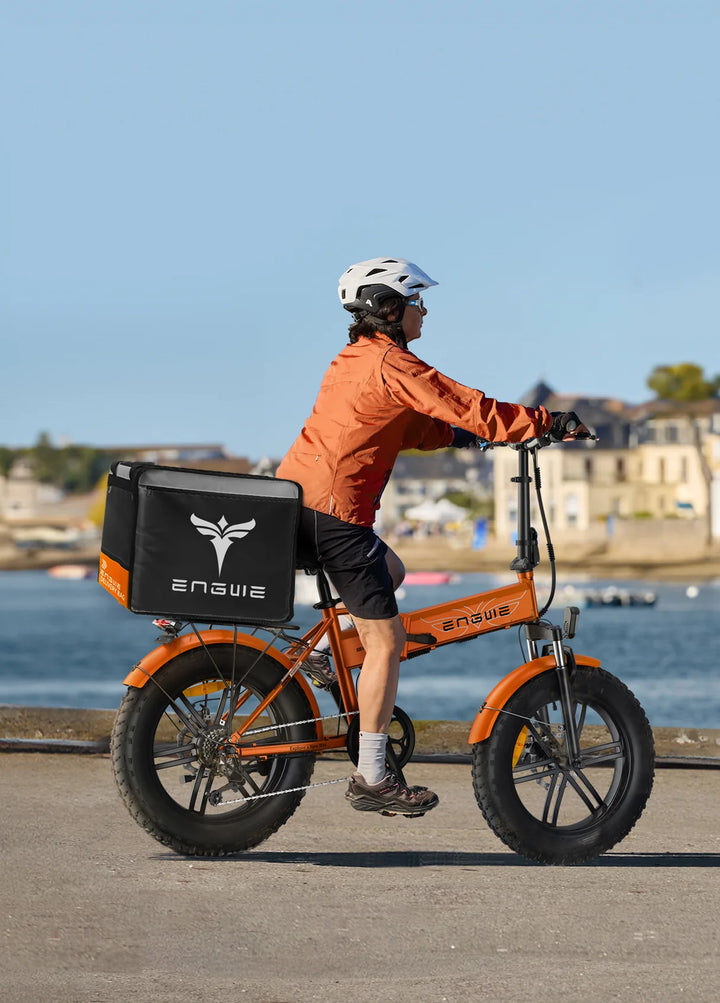 ENGWE EP-2 Boost Delivery/Cargo Folding Bikes-delivery rider with delivery bag 
