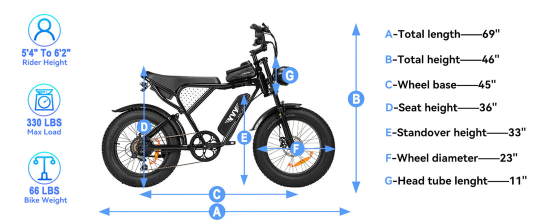 YVY C20 Lite Fat Tyre E-Bike-dimension details