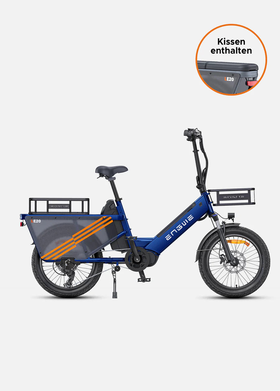 Engwe LE20 Delivery/Cargo E-Bike in Blue with cargo rack