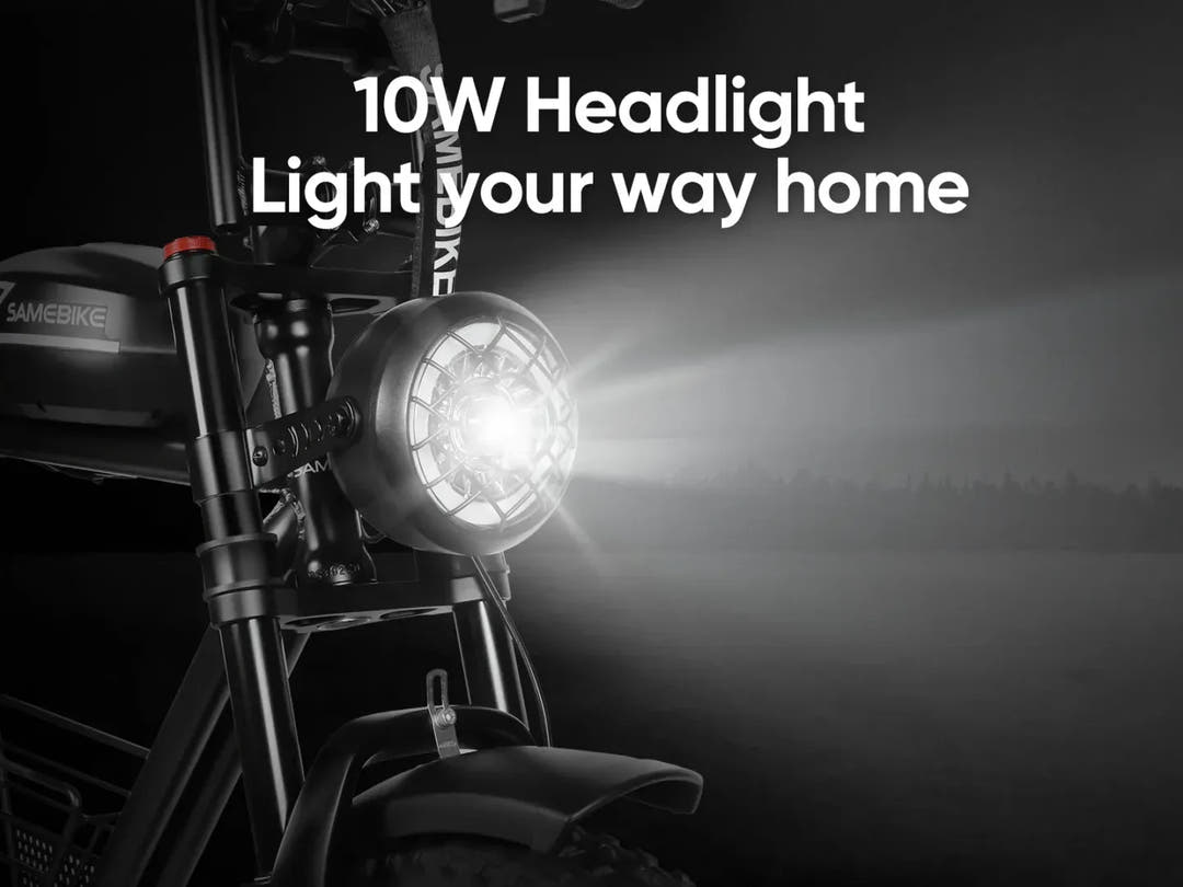 Samebike M20 E-Bike in Black-strong headlight specs