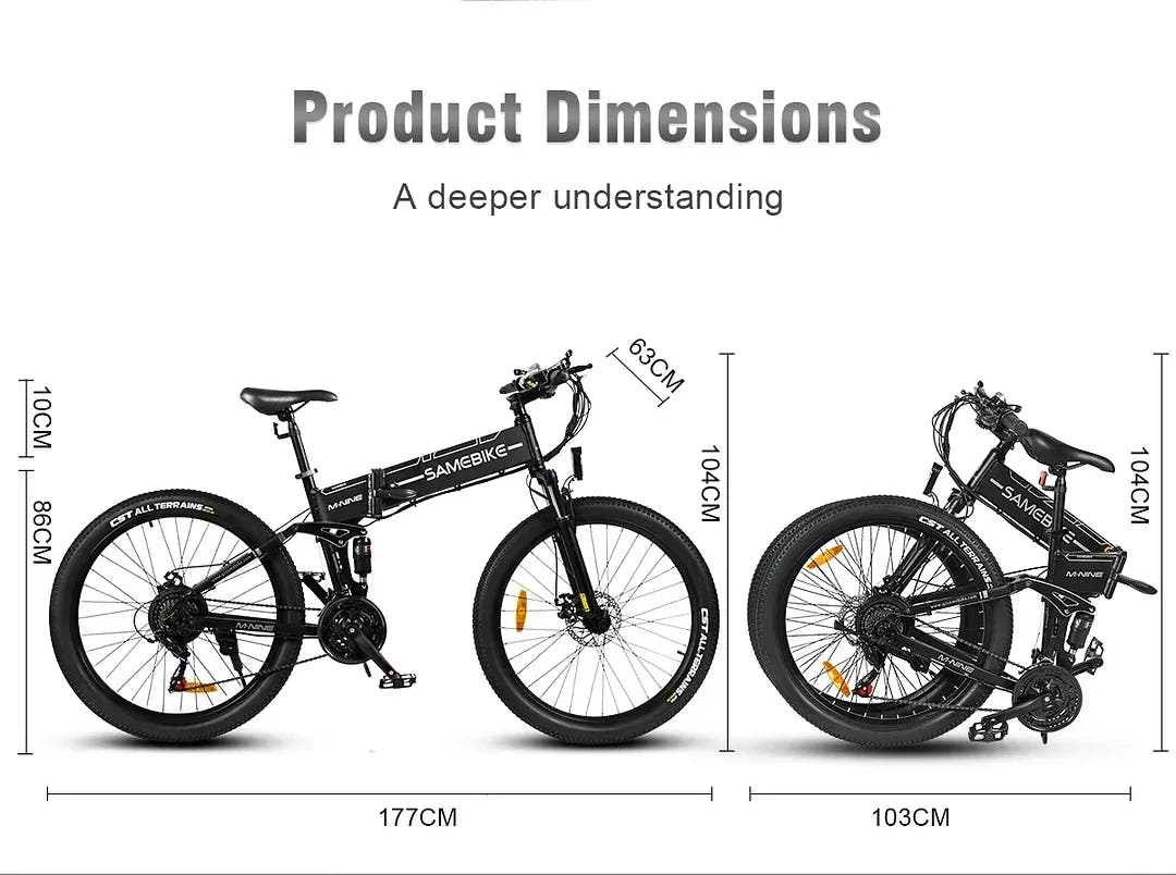 Samebike LO26-II-YD E-Bike in Black-dimension specs