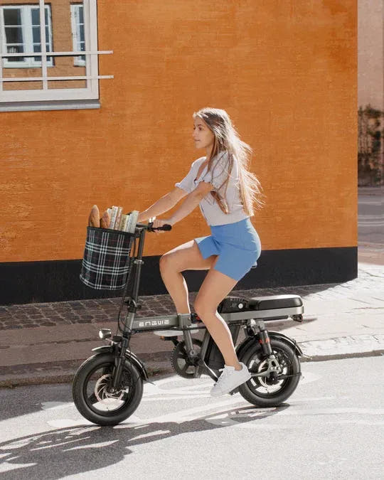 Engwe T14 Folding E-Bike in Grey-rider in city