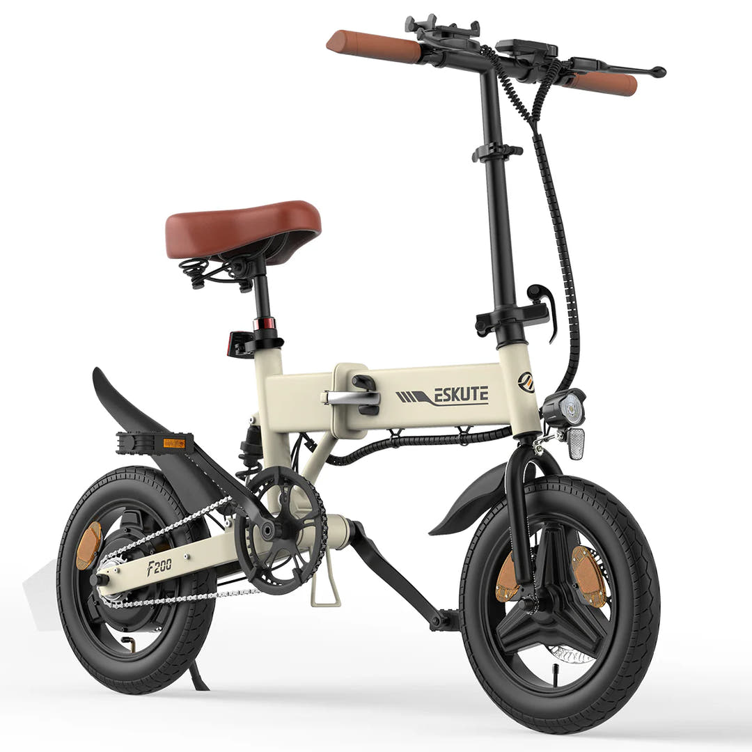 mini foldable electric bicycle ESKUTE F200 250W 14″ Folding City E-Bike – Prime Pedals