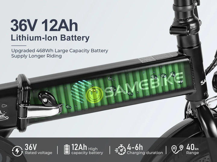 SAMEBIKE YINYU14 City E-Bike in Black-battery specs