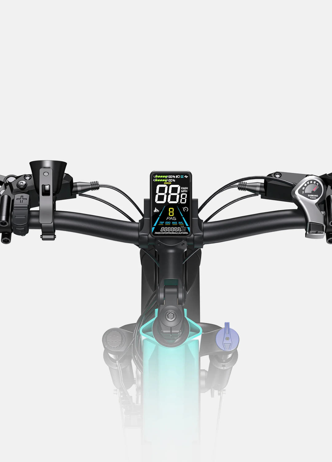 Engwe E26 Fat Tyre E-Bike in Gem Blue-handle and LCD display