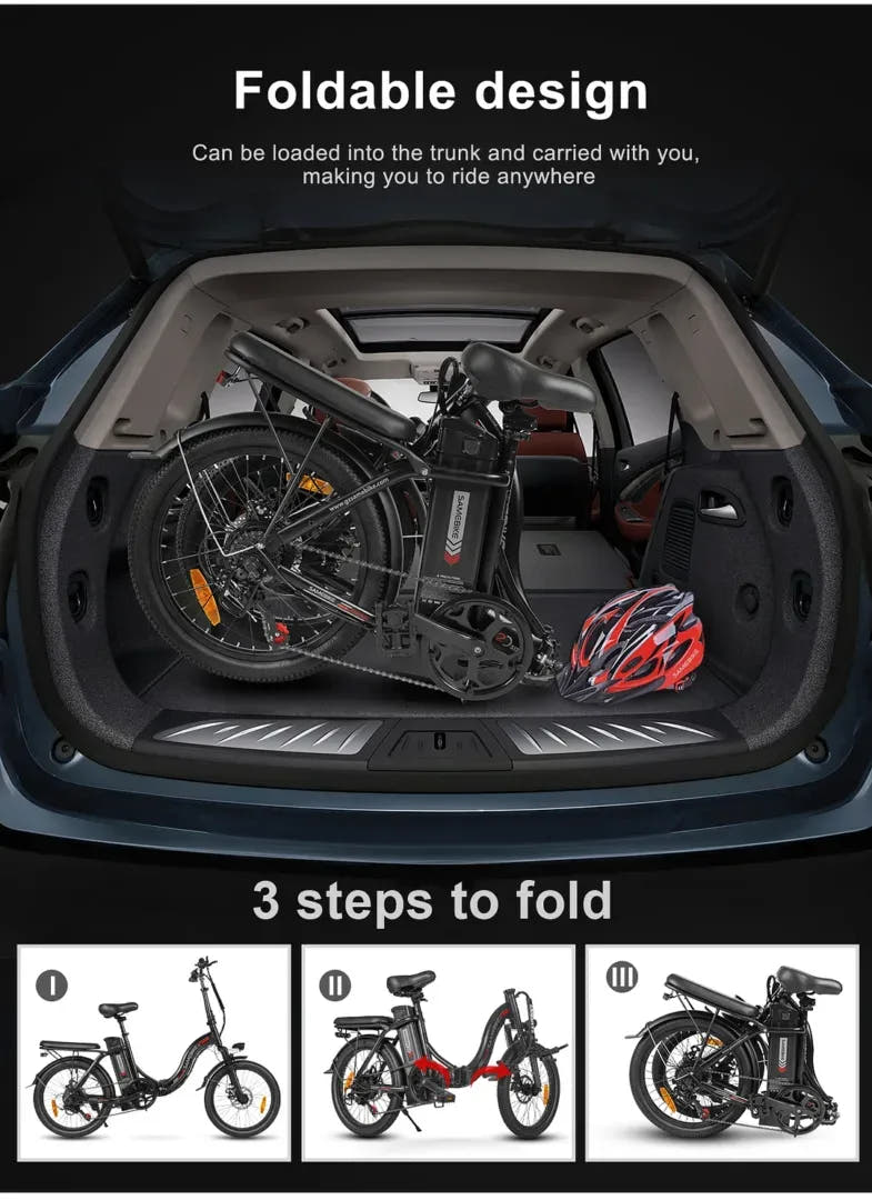 Samebike CY20 E-Bike in Black-folded view