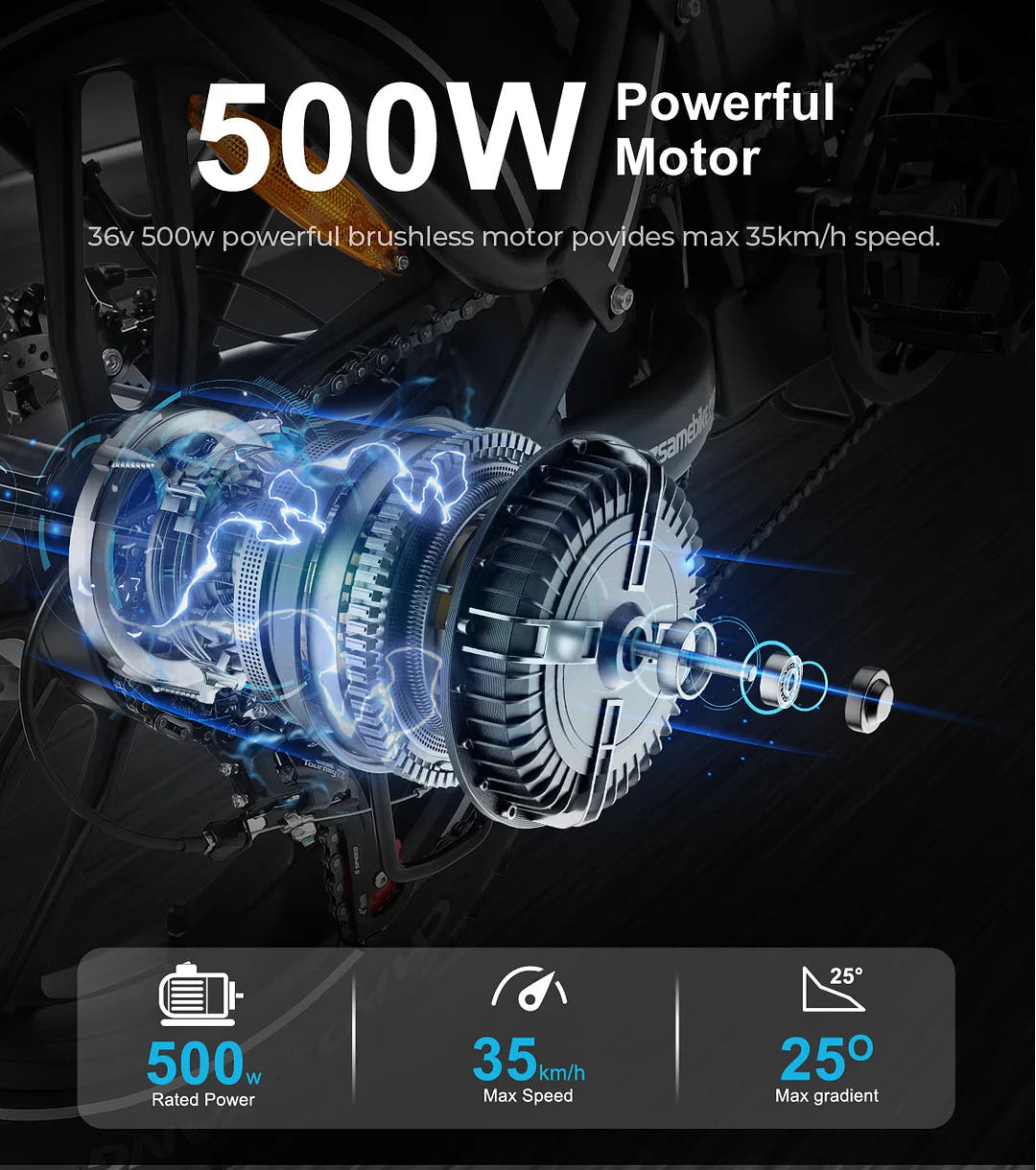 Samebike C05 Pro E-Bike in Black-motor specs