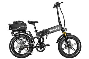 Vitilan I7 Pro Fat Tyre E-Bike in Black-with bag and rack