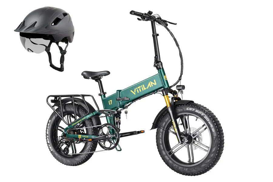 Vitilan I7 Pro Fat Tyre E-Bike in Army Green-with helmet