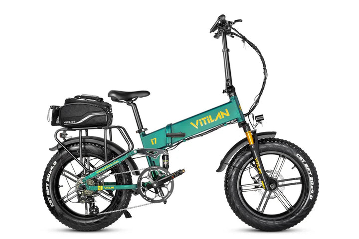 Vitilan I7 Pro Fat Tyre E-Bike in Army Green-with bag and rack