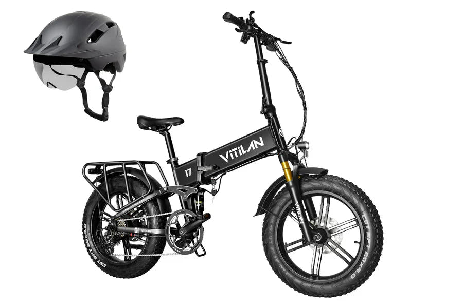 Vitilan I7 Pro Fat Tyre E-Bike in Black-with helmet