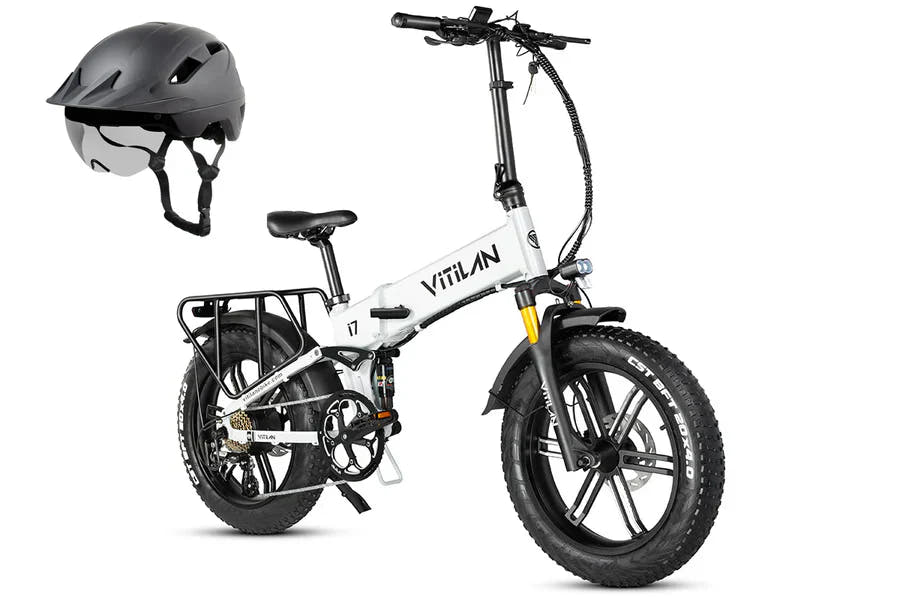 Vitilan I7 Pro Fat Tyre E-Bike in White-with helmet