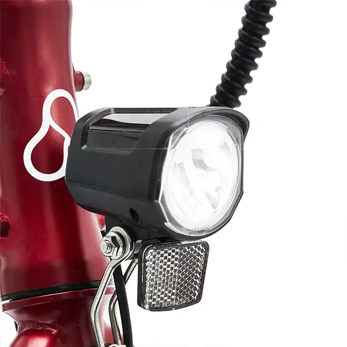 HYGGE VIRUM E-Bike in Sangria Red-front light zoom view