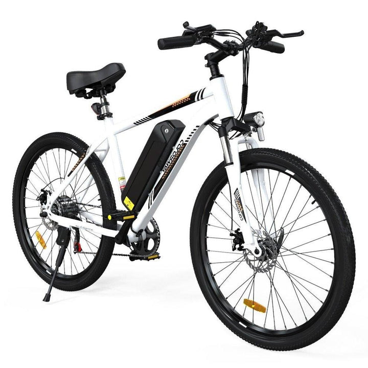 COLORWAY BK15 Electric Mountain Bike - White with Black and Yellow Accents, E-MTB with Front Suspension